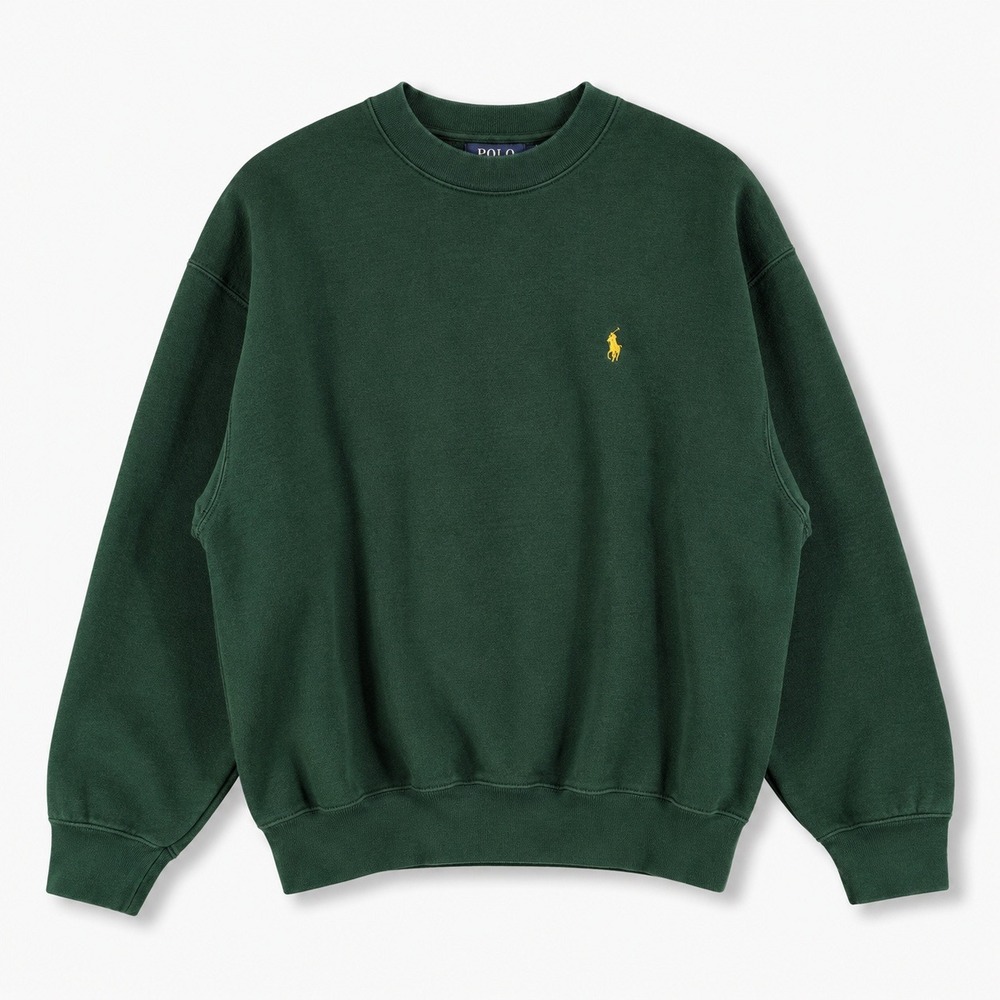 Vintage Ralph Lauren Made in USA Green Crewneck Sweatshirt Mens L Yellow Pony